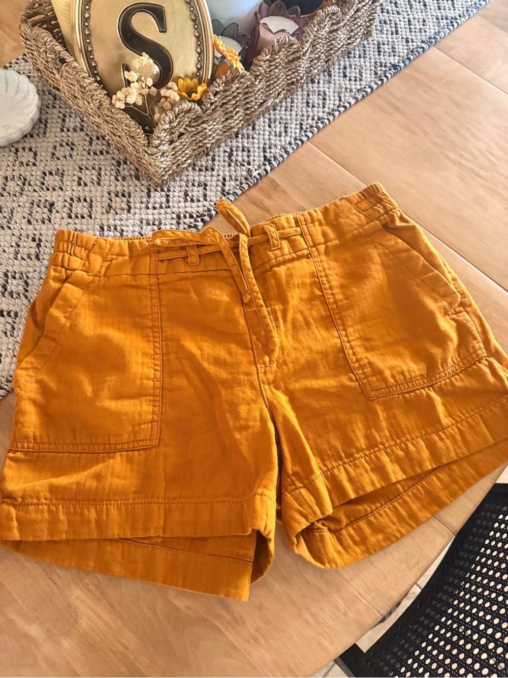 Old Navy Mustard Yellow Linen-Blend Drawstring Shorts